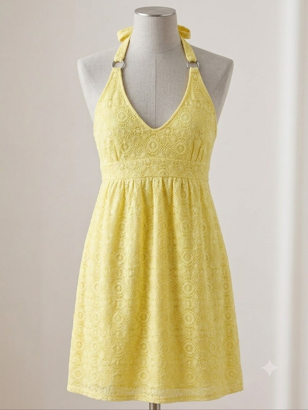 Victoria's Secret Yellow Lace-Embroidered Halter Dress